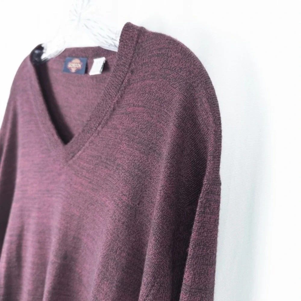 Gordon Mens Merino Wool‎ V Neck Long Sleeve Sweater Size XXL Heathered Purple